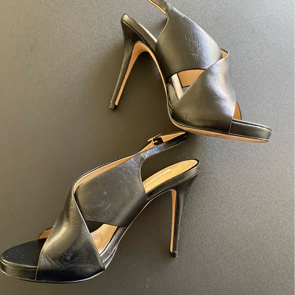 Diane Von Furstenberg DVF Vada Black Leather Stappy Stiletto Hesls size 7